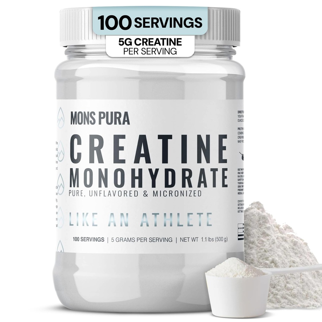 100% Pure Micronized Creatine Monohydrate Powder (500g) - Unflavored Monohydrate Creatine for Men & Women to Support Muscle Growth, Strength & Recovery - 5g Per Serving (100 Servings)
