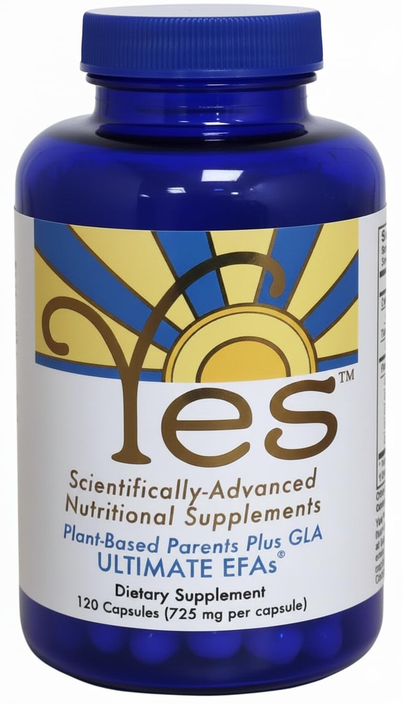 Aceite de pescado con base vegetal Alternativa YES Omega 3 &amp; 6 Ácido graso - Burpless - DHA, EPA, SDA - Colesterol, Corazón, Piel, Energía, Ojos, Apoyo de inmunidad por YES (120 gorros de gel)