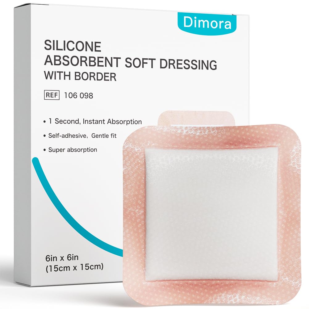 Dimora Silicone Super Absorbent Wound Dressings - Gentle Adhesive Bandages with Ultrasorb Polymer,Heavy Exudate Wound Care Pads 6"X 6" 10 Packs