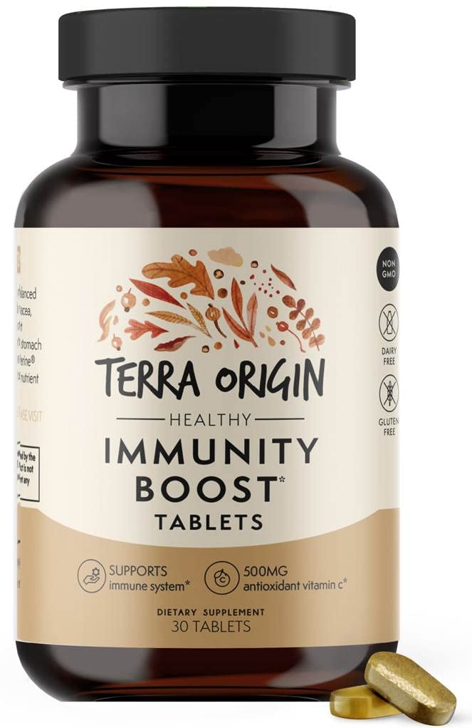 TERRA ORIGIN Immunity Support Suplemento TENIDO Vitamina C, D3, Zinc, Selenium, Turmeric, Echinacea, Ginger &amp; Andrographis with BioPerine ← Daily Immune Booster &amp; Antioxidant Blend TEN 30 Tablets