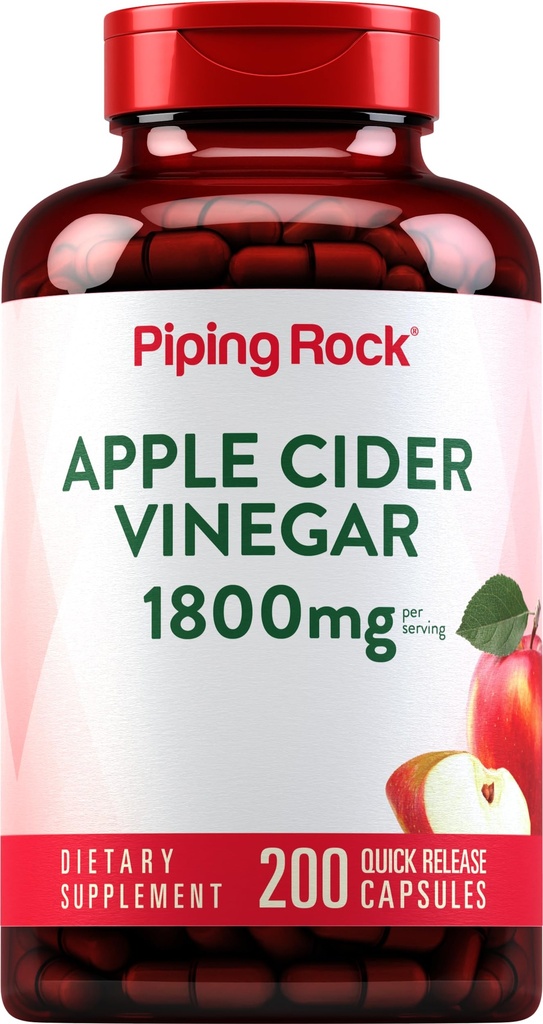 Piping Rock Apple Cider Vinegar Capsules 1800 mg  200 Pills ← Potent Fórmula Silencioso Suplemento ACV para Hombres y Mujeres