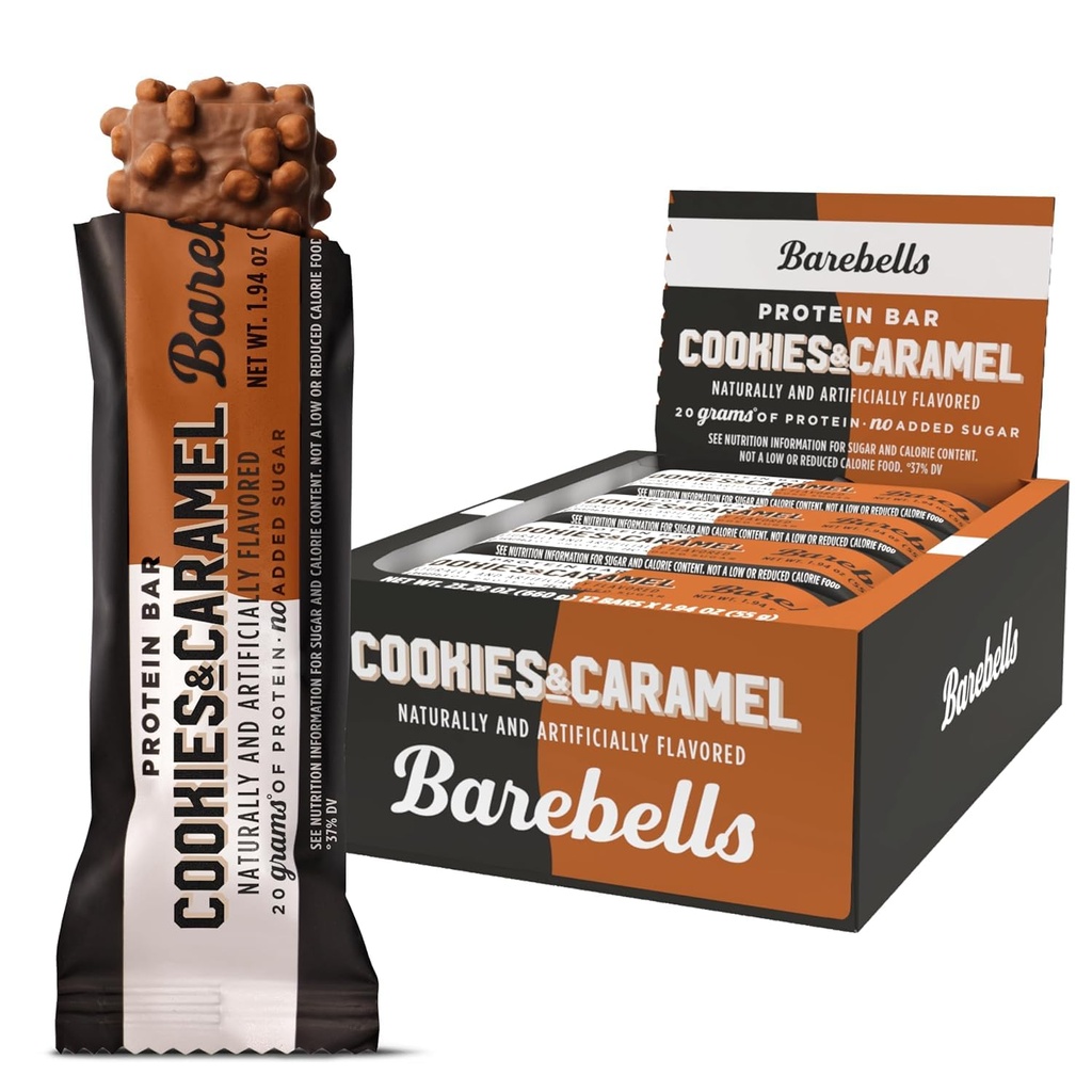 Barebells Protein Bares Cookies y Caramel - 12 Conde, 20g High Protein Treats - Chocolate Nutrition Bar con 1g Total Azúcares - On-The-Go Breakfast o Post-Workout Snack