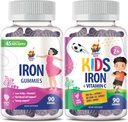 SUNNY SAM Iron Gummies for Kids &amp; Adults - Vitaminas de hierro con vitamina C, 10 mg por ser - Iron Chewable Fruit Gummy for Immune Support Red Blood Cell Production