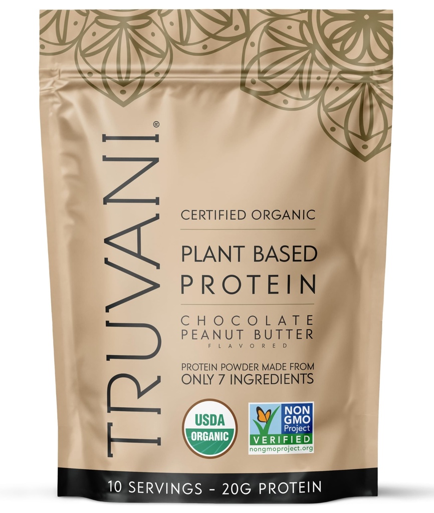 Truvani Vegan Pea Protein Powder ← Chocolate Mantequilla de maní tóxico 20g Orgánica Proteína basada en plantas tóxicas 10 Servimientos ¦ Keto TENIDO Gluten " Dairy Free ← Carb bajo Silencio No Añadido Sugar