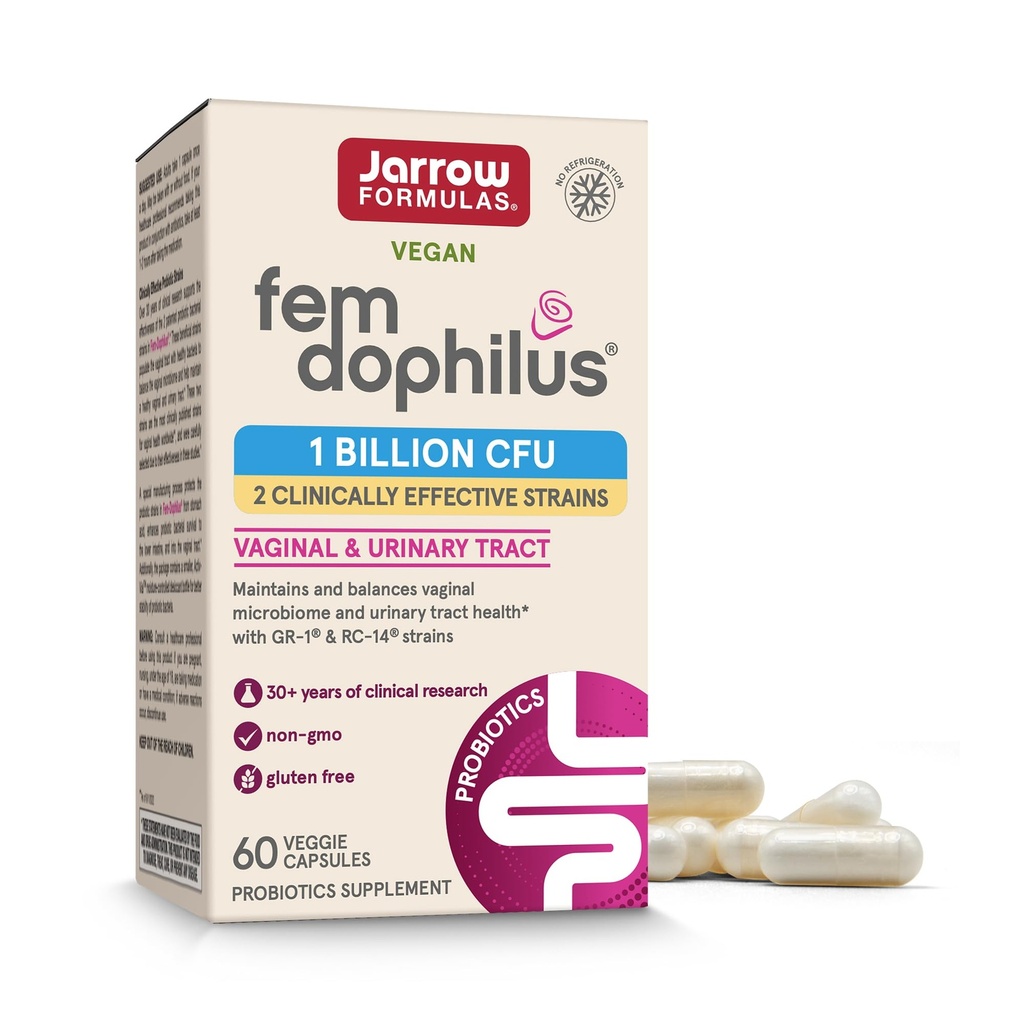 Fórmulas de Jarrow Fem-Dophilus Vaginal Probiotics 1 Billion CFU Con 2 Estrechos Basados en las ciencias, Suplemento dietético para el apoyo a la trampa vaginal y urinaria, 60 cápsulas, 60 Day Supply, Shelf-Stable Probiotics