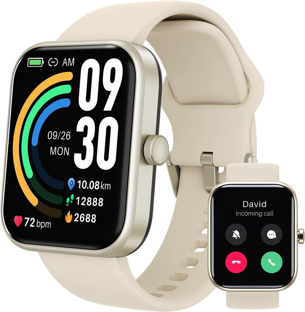 TOZO 2025 Nuevo reloj inteligente mejorado para hombres mujeres para iPhone adultoAndroid, 1.83" Fitness Tracker Bluetooth Call [Respuesta/Make], IP68 Waterproof Sleep Monitor, 100+ Sport Modes Gold