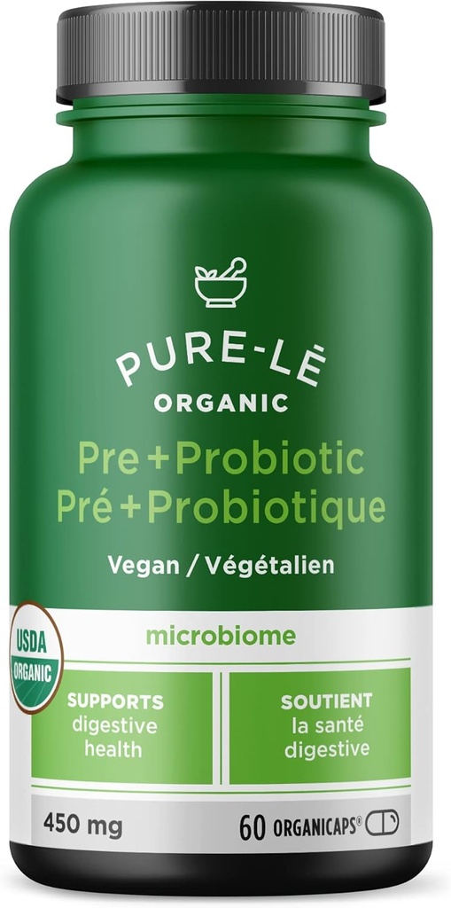 USDA Organic Prebiotic + Probiotic 60 Organicaps - Vegan Certified Organic Kosher Complete Daily Digestive Support. Todo Natural - Suplemento dietético digestivo ultra Premium.