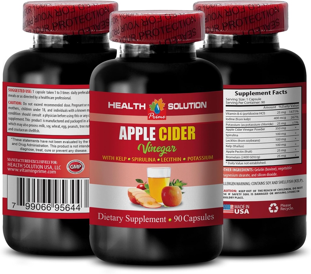 Productos para el cabello de vinagre de manzana - Apple Sider Vinegar Complejo avanzado con kelp, spirulina, Lecithin - Lecithin kelp b6, Klamath Blue Green Algae, Digestion Support Suplemento - 1 Bottle 90 Caps