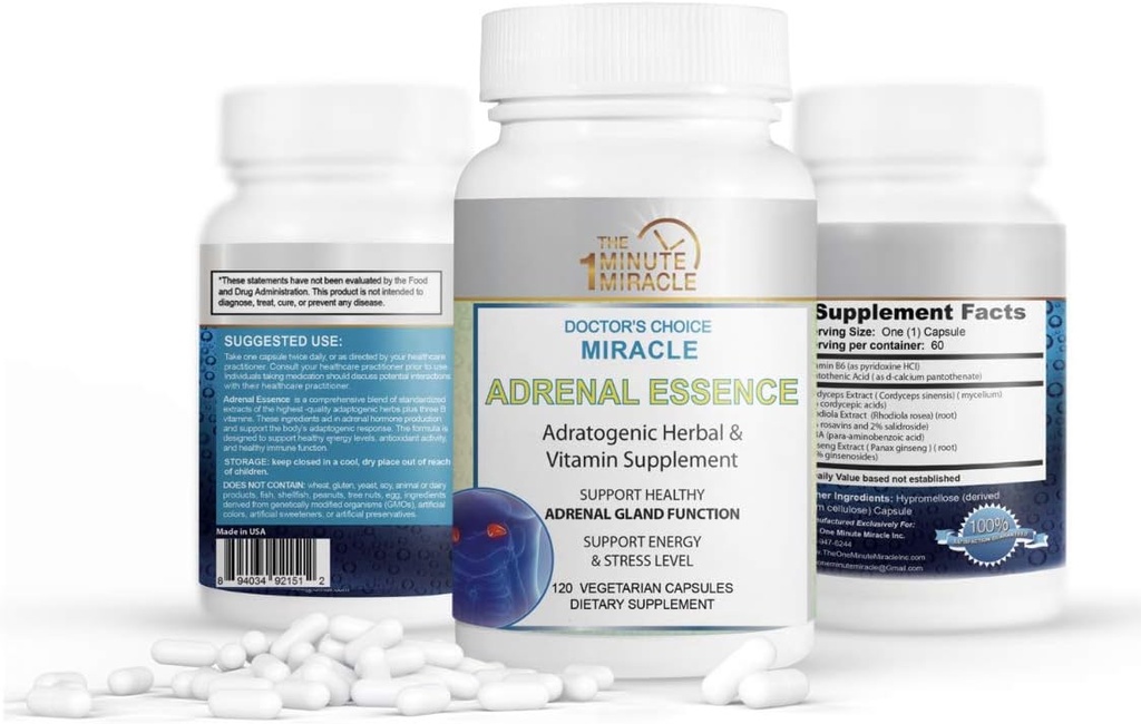 Esencia Adrenal Milagro Elección del Doctor - Suplemento Herbal Adratógeno & Vitaminas