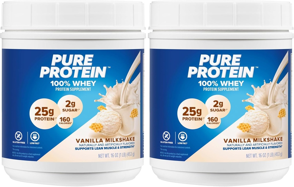 proteína pura Powder - Whey, Proteína alta, azúcar bajo, libre de gluten, sabor de crema de vainilla - 1 lb (paquete mayo Vary) (Pack of 2)