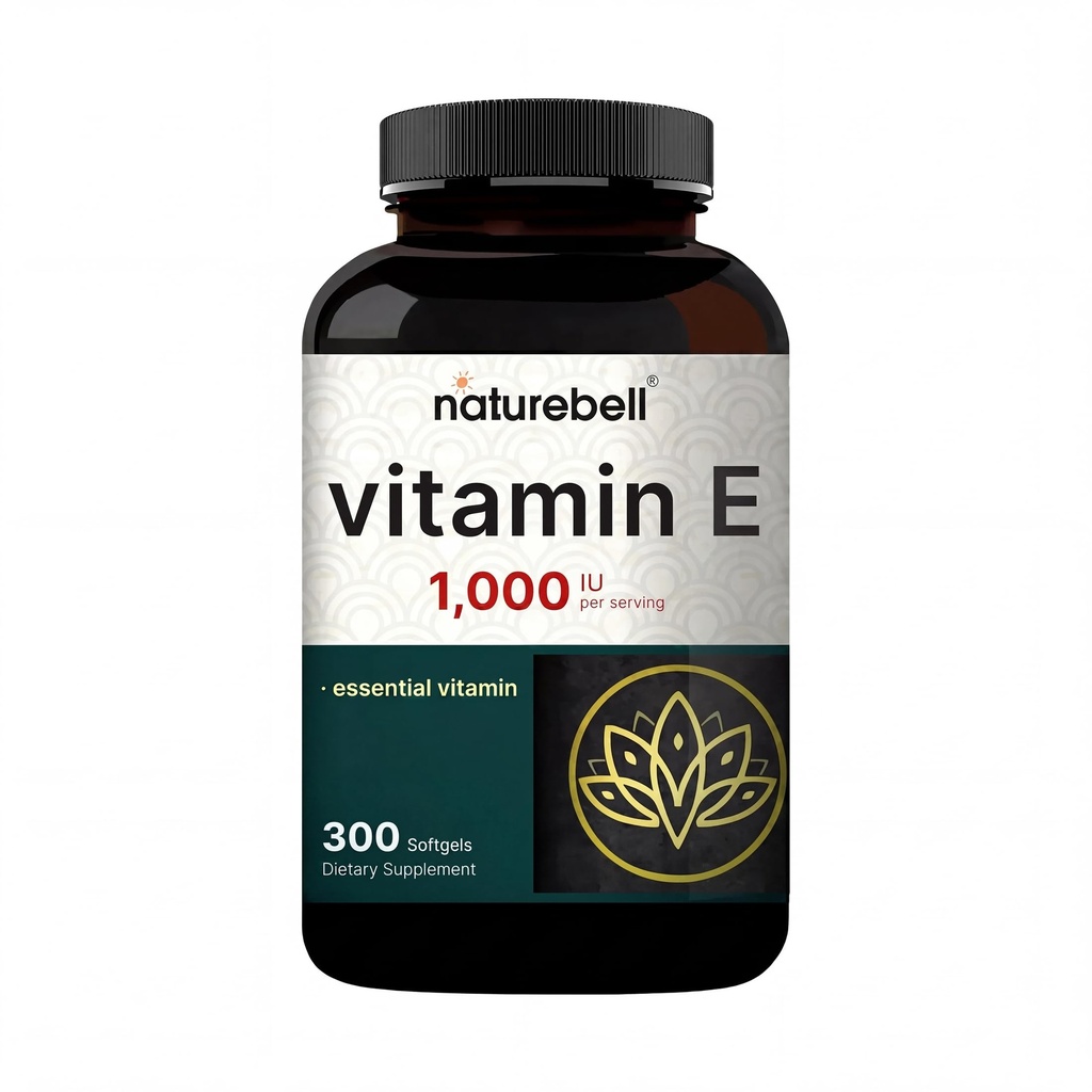 NatureBell Vitamin E Oil Softgels, 1.000 UI Por Serving, 300 Píldoras TENIDOS Suplementos Antioxidantes Esenciales, Forma Fácilmente Absorbida – Apoya Skin, Heart, & Immune Health – Non-GMO