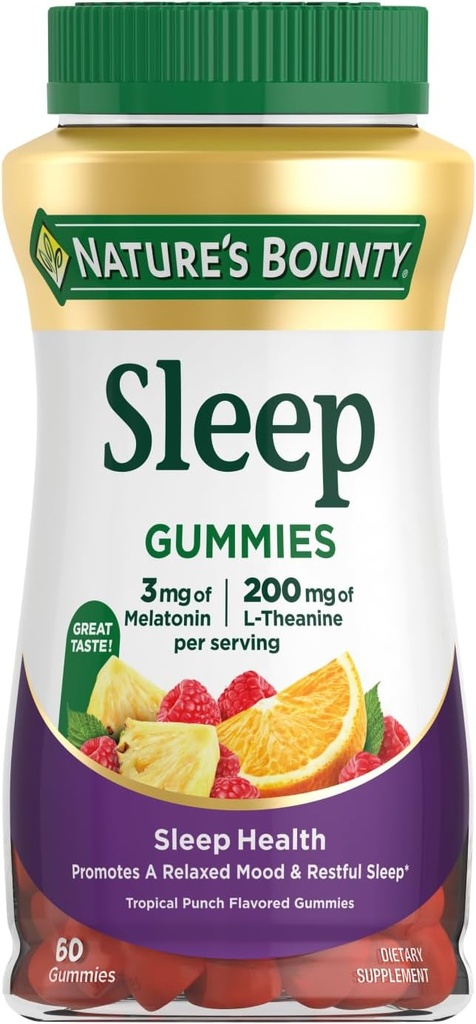 Nature's Bounty 3mg Melatonin and 200mg L-theanine, 60 Count