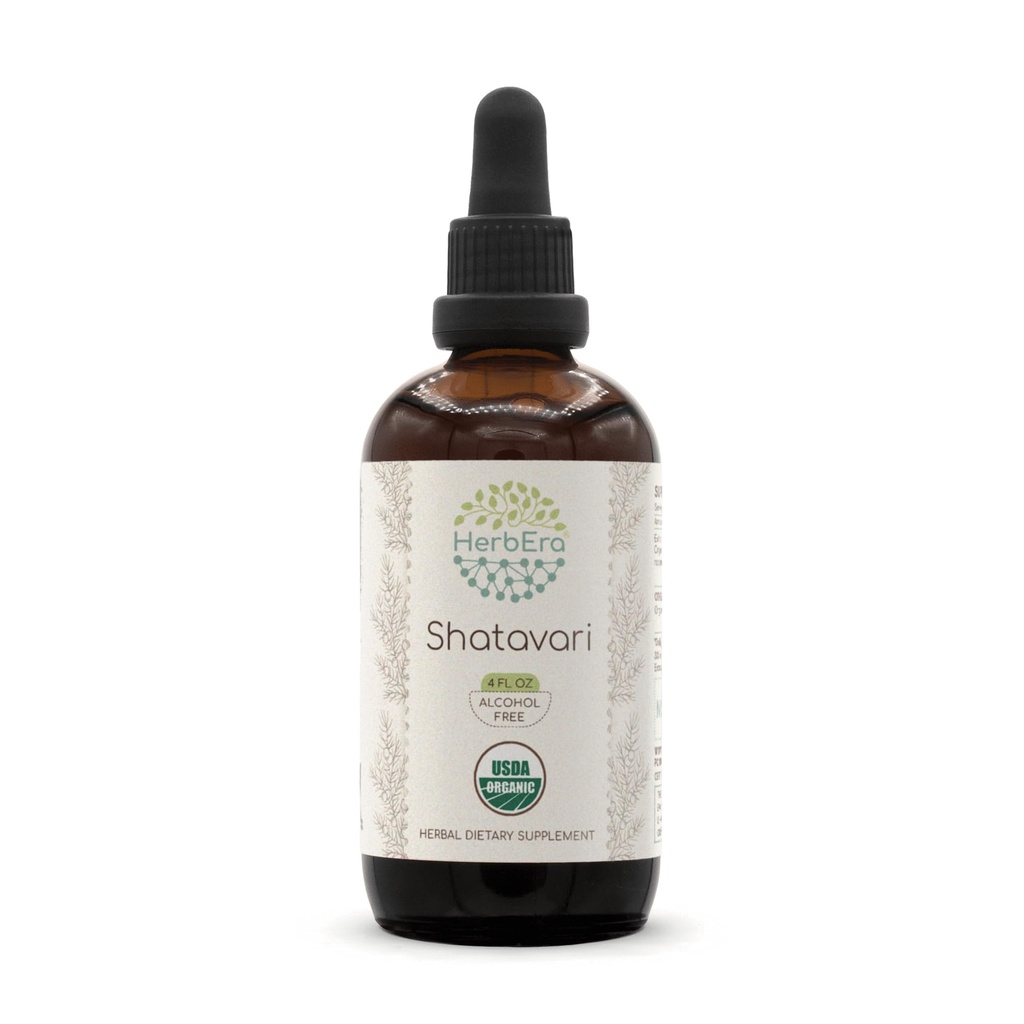 HerbEra Shatavari B120 USDA Organic Tincture ← Extracto libre de alcohol, gotas herbales de alta potencia ← Certified Organic Shatavari (Asparagus racemosus) Root seco (4 oz)