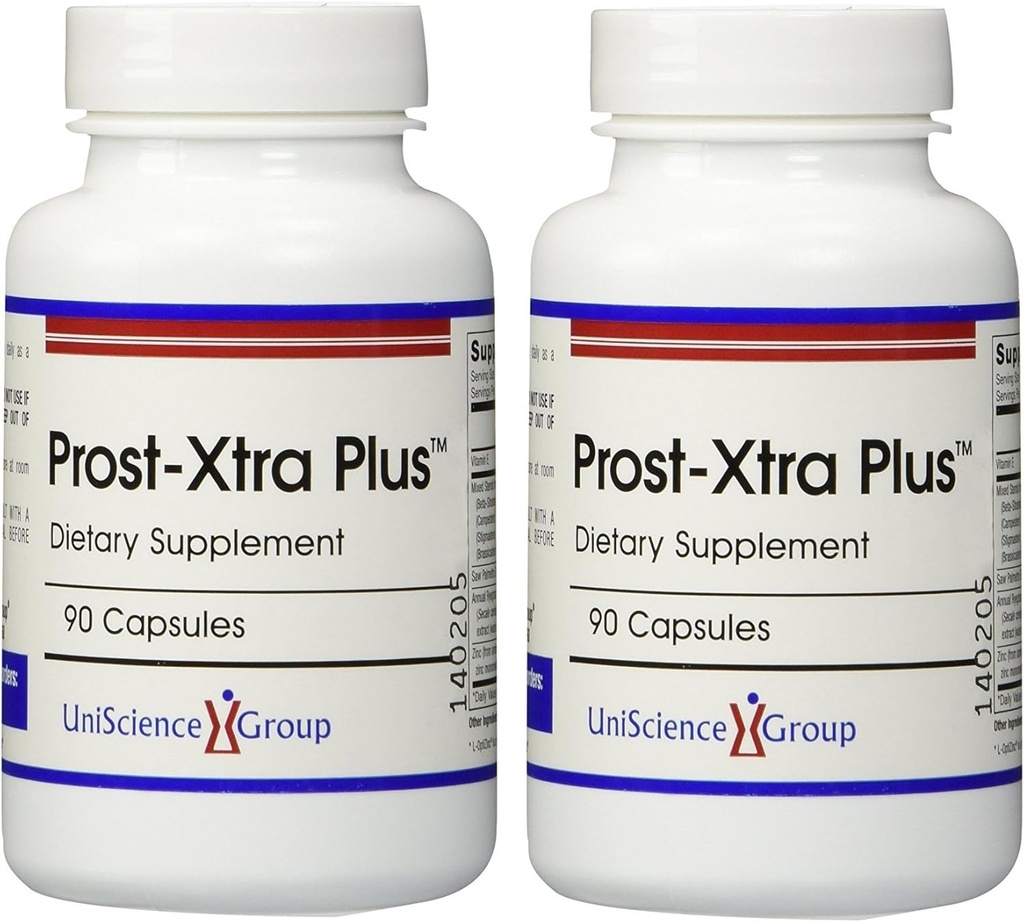 Prost-Xtra Plus (2 Bottle kit) con Rye Grass, 300mg Plant Sterols, Saw Palmetto, Zinc, Vitamina E 90 Capsules