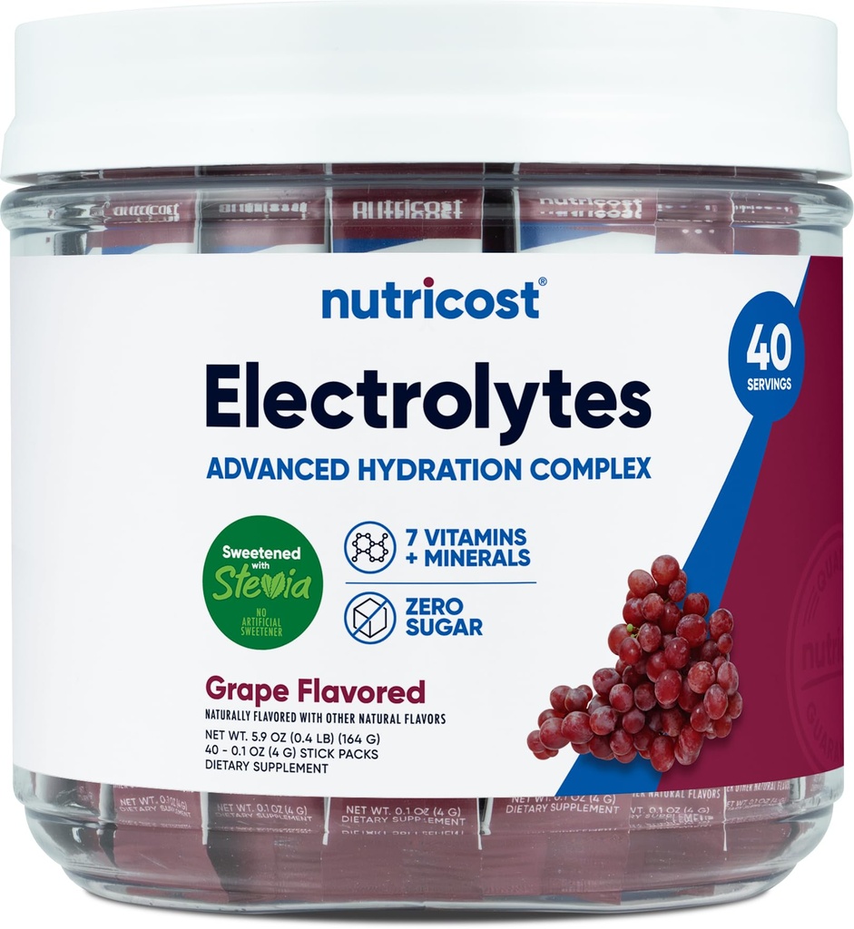 Complejo de electrolitos Nutricost, Flavored de uva, 40 Stickpacks - Complejo avanzado de hidratación