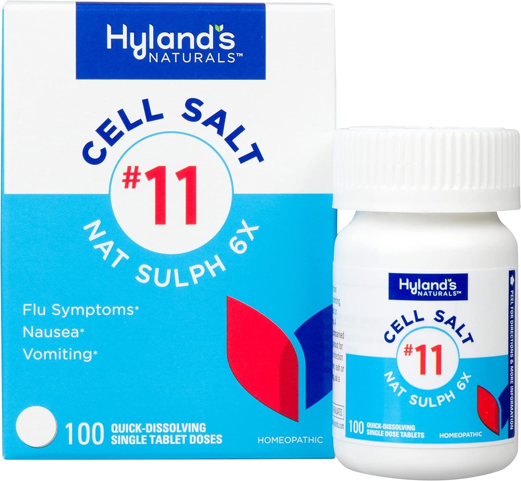 Hyland's No. 11 Cell Salt Nat Sulph 6X Tablets, Cold and Flu Medicine, Nausea Relief, Quick Dissolving Tablets, 100 Count