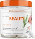 Genius Beauty, Hair Skin & Nails Vitamins, 60 Capsules - Anti-Aging Antioxidant Supplement, Hydrolyzed Collagen Pills, Glutathione & Astaxanthin - Detox Cleanse, Wrinkles, Hair Growth & Healthy Skin