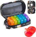 Serfeymi Weekly Travel Pill Organizer 2 Times A Day AM PM Upgraded Rainbow Pill Box 7 Day with Portable Zipper PU Leather Pill Case, Medicine Organizer for Pills, Vitamins, Fish Oils - Black 02