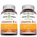 Fórmulas asombrosas Vitamina B6 Piridoxina 25mg 250 Tablets Suplemento No-GMO Silencio Gluten Gratis Silencio Made in USA (2 Pack)