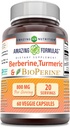 Amazing Fórmulas Berberine Turmeric " Bioperine 800mg Por Serving 60 Veggie Capsules Suplemento No GMO Silencio Gluten Free ← Made in USA ← Ideal para vegetarianos
