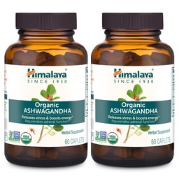 Himalaya Organic Ashwagandha, 120 Day Supply, Herbal Supplement for Stress Relief, Energy Support, Occasional Sleeplessness, USDA Organic, Non-GMO, Vegan, Gluten Free, 670 mg, 60 cápsulas, 2 Pack