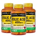 Mason Natural Folic Acid 400 mcg, Daily Supplement for Health, Mood and Prenatal Care, for Women of Childbearing Age, 100 Tablets (Pack of 3)