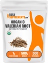 BulkSupplements.com Extract Powder orgánico de Valerian - Fuente de Valerian Root, Suplemento Herbal - Gluten Free, 1g por Serving, 500g (1.1 lbs) (Pack of 1)