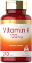 Carlyle Vitamina K 100 mcg TEN 240 Tablets ANTE Vegetarian, Non-GMO, Gluten Free ← Vitamin K Supplement