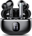 Discos inalámbricos, Bluetooth 5.3 Auriculares Big Bass Stereo, Ear Buds con pantalla LED Mic de cancelación ruido, en auriculares IP7 impermeable, 50H Tiempo de reproducción para deportes, negro