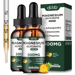 (2 Pack) Magnesium Glycinate Suplemento, Magnesium Liquid Drops with Magnesium Glycinate 500mg Ashwagandha, L - Theanine, Chamomile -Apoyos Optimal Calm Sleep Vegan