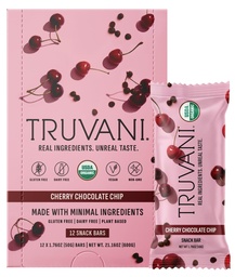 Truvani Plant Based Snack Bares ← Cherry Chocolate Chip 12 Pack TENIDO 5g Protein TEN USDA Orgánica y Vegan TENIDO El Único Bar ANTERIENTE Dairy, Soy y Gluten Gratis TENIDO