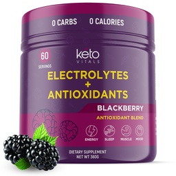 Keto Vitals Antioxidante Electrolitos Polvo - Blend Keto Electrolitos con Potasio, Magnesio, Sodio, " Calcio - No Sugar Electrolyte Drink Mix " Hydration Powder, 60 Servings, BlackBerry