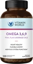 Vitamin World Triple Omega 3-6-9 3000mg with Fish, Flax, Borage & Evening Primrose Oils, Omega-3 Fatty Acids with EPA & DHA, Supports Heart, Brain & Immune Health, Gluten Free, 120 Softgels