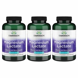 Lactato de magnesio Swanson - Suplemento Mineral Promoción de la Salud Musculo y Hueso - Forma Mineral Lactada Libre de Lactosa para Absorción Gentil - (120 cápsulas, 84 mg cada uno) 3 Pack