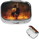 Pill Box Flame Horse Square Pill Case for Purse &amp; Pocket 2 Compartment Medicine Pill Organizer Portable Travel Pillbox Medicine Vitamin Cod Liver Oil Storage Box