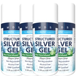 Extra Strength Colloidal Silver Gel 30ppm with Aloe Vera - pH Balanced Structured Silver - & Relieve - (4 Pack)