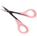 Tijeras de adormecimiento de cejas 4 pulgadas tijera de malla decorativa pequeña curvada para pestañas Extensión de pestañas Acero inoxidable 1PC (Pink Curved)