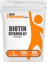 BulkSupplements.com Biotin 10000mcg Powder - Vitamin B7, Vitamins for Hair, Skin, and Nails - Gluten Free, 1g per Serving (10mg Biotin), 500g (1.1 lbs) (Pack of 1)