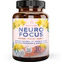 Brain Booster Gingko Biloba Suplemento - Nootropics for Mind, Focus, Memory, Clarity with Bacopa Monnieri, St. Johns Wort - 30 Brain Food Capsules