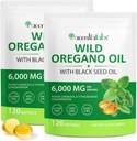 Oil of Oregano Softgels 6000mg 2 Pack, 2 in 1 Formulado con Black Seed Oil 120 Cuenta, Oregano Oil Capsules Organic, Gluten Free Oil of Oregano Softgels, Non-GMO & Immune Support