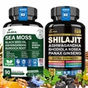Shilajit 9000mg, Sea Moss 17500mg, Ginger " Black Seed Oil 4000mg, Ashwagandha 5000mg, Rhodiola Rosea, 1000mg Panax Ginseng 1500mg, All in 1 Supplement - Sea Moss " Shilajit Vitality Bundle