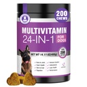 24-in-1 Vitaminas y Suplementos de perros 200 Ct Perros Multivitamínico Chewable Contain Condroitin Probióticos Omega-3 Glucosamina para perros Skin Coat Coat Coat Coat Corazón Cote Coaguillo Ojos de cerebro Apoyo inmunitario - Chicken
