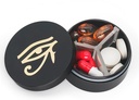 Caja pequeña de pill 3 Compartimientos, Caja de pill redondeada de metal, Organizador a prueba de agua, Pocket Purse Medicine Vitamin Holder EDC Container (Black with Eye)