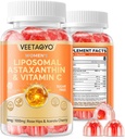 Astaxanthin Suplementos 6mg + Liposomal Vitamina C 1000mg - Dual Layer - Niacin B6,B12,Folate,Biotin - Antioxidantes - Gelatin Gratis,Sugar Gratis,60Cts