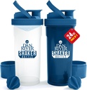 DAN RIVER 2-Pack Shaker Bottle  24oz Plastic Protein Shaker " Mixer " Twist " Lock Design for Smoothies " Protein Mixes " Durable, Leak-Proof, Easy to Clean TEN Clear " Blue Shaker Bottles for Gym