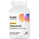 PureFormulas Vitamina K2 MK7 (Menaquinone-7) sometida High Potency 90mcg  60 Capsules Vegetarian ← Bone " Cardiovascular Support ← Soy-Free, Non-GMO, 60 Day Supply