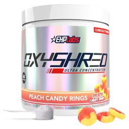 EHP Labs OxyShred Pre Workout Powder - Preworkout Powder con L Glutamine &amp; Acetyl L Carnitine, Energy Boost Drink - Peach Candy Rings, 60 Servings