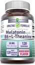 Fórmulas asombrosas Melatonina con vitamina B6 + L-Theanine Suplemento TENIDO 30 Mg Por Serving ← Berry Flavor mixed TEN 120 Tablets TEN NO-GMO TEN Gluten Free TEN Made in USA