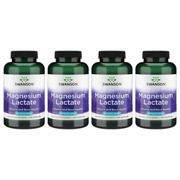 Lactato de magnesio de Swanson - Suplemento Mineral Promoción de la Salud Musculo y Hueso - Forma Mineral Lactada Libre de Lactosa para Absorción Gentil - (120 cápsulas, 84 mg cada uno) 4 Pack