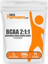 BulkSupplements.com BCAA 2:1:1 Polvo - Aminoácidos de cadena ramificada, BCAAs Aminoácidos Polvo - Sin sabor, 1g por ser, 500g (1.1 libras) (Pack de 1)